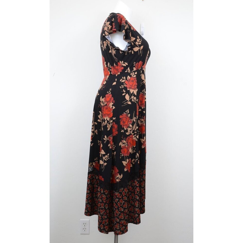 Torrid Midi Studio Knit Asymmetrical Black Flowers Dress Plus Size 1 (1X) - Picture 8 of 8